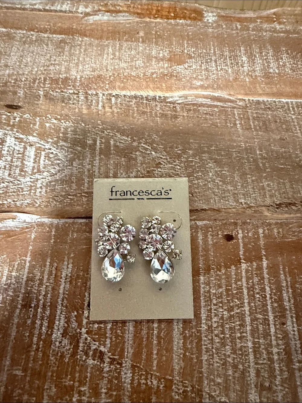 Francesca's Collections Clear Crystal Teardrop Cluster Stud Earrings